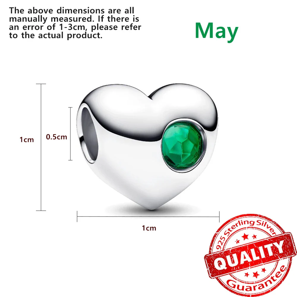 Birthstone Hearts Bracelet Charm Hallmarked S925 Sterling Silver - Image 10