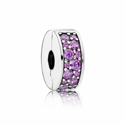 S925 Round Clip Stopper Clear Pink Blue Purple Sterling Silver Charm Collection - Image 7